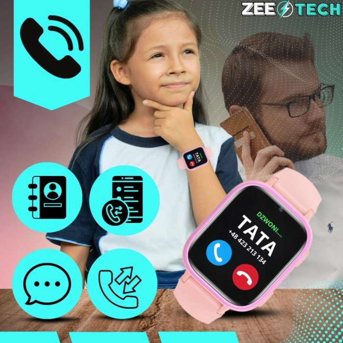 Smartwatch dla dzieci ZLT36 – fioletowy zegarek-telefon z GPS, aparatem, wideorozmowami i kartą SIM (polskie menu)