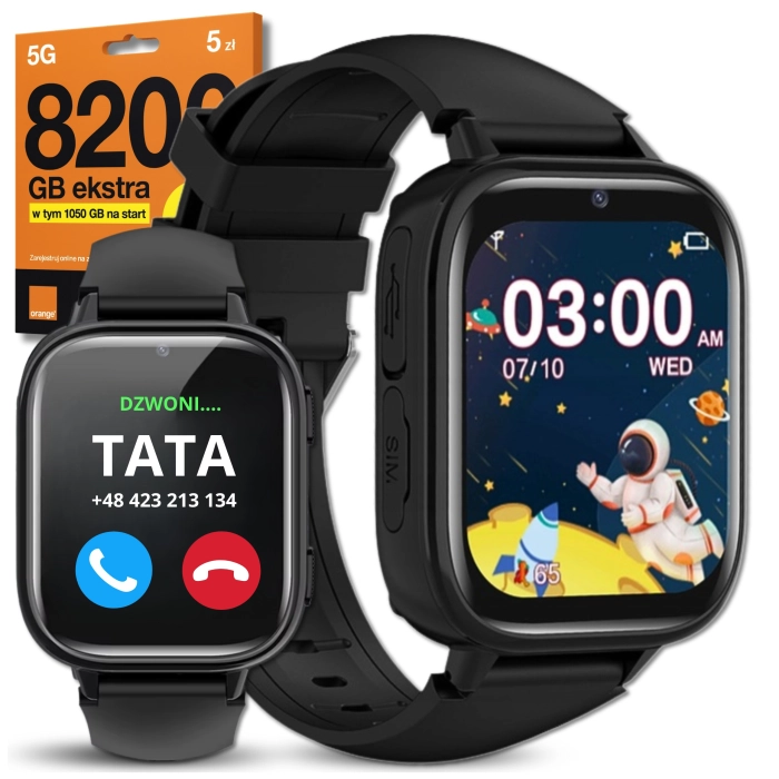 Smartwatch dla dzieci ZLT36 – czarny zegarek-telefon z GPS, aparatem, wideorozmowami i kartą SIM (polskie menu)