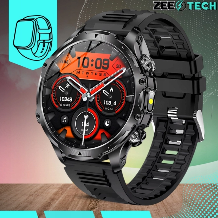 Smartwatch męski ZAK75 - zegarek sportowy z funkcją dzwonienia, polskim menu i pomiarami (Czarny)