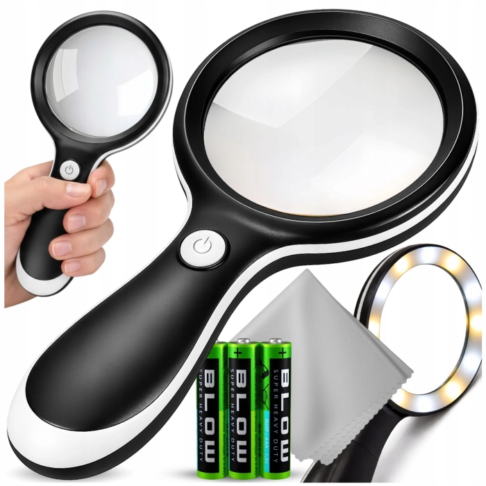 Lupa powiększająca 10x z LED 18 diod – duże szkło do czytania