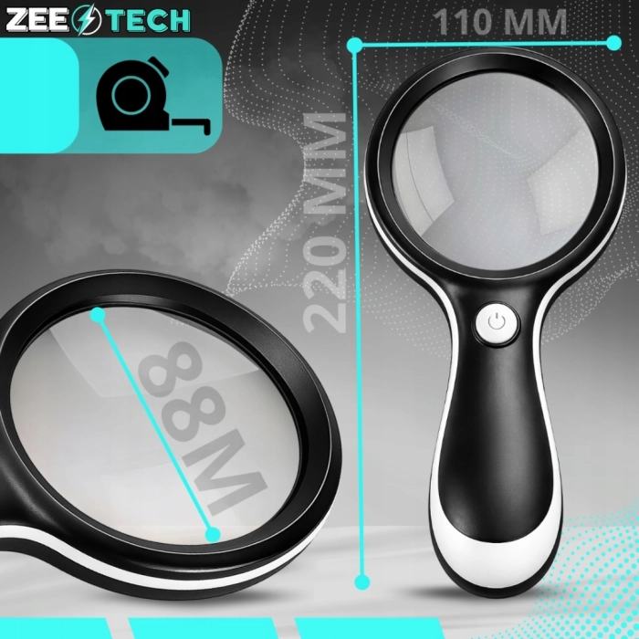 Lupa powiększająca 10x z LED 18 diod – duże szkło do czytania