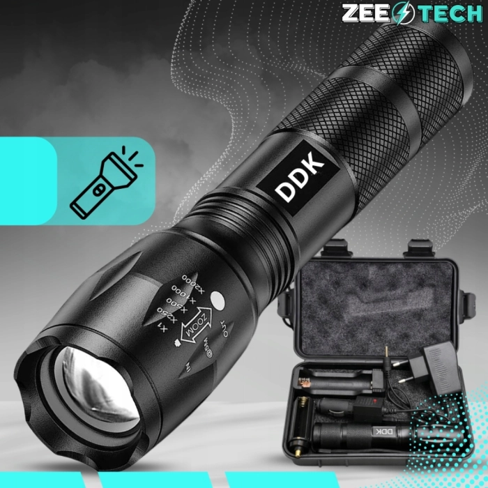 Mocna latarka taktyczna LED z zoomem – wojskowa, wodoodporna, akumulatorowa 800 m