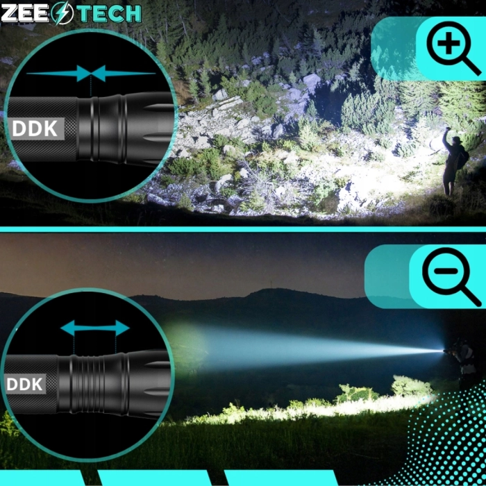 Mocna latarka taktyczna LED z zoomem – wojskowa, wodoodporna, akumulatorowa 800 m