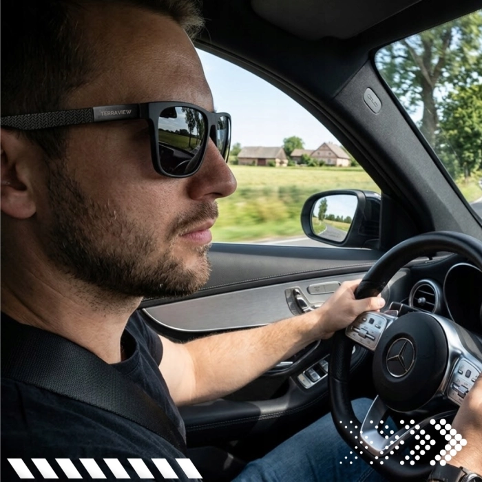 Okulary Przeciwsłoneczne Męskie Polaryzacyjne Terraview Nerdy UV400 Czarne + Etui