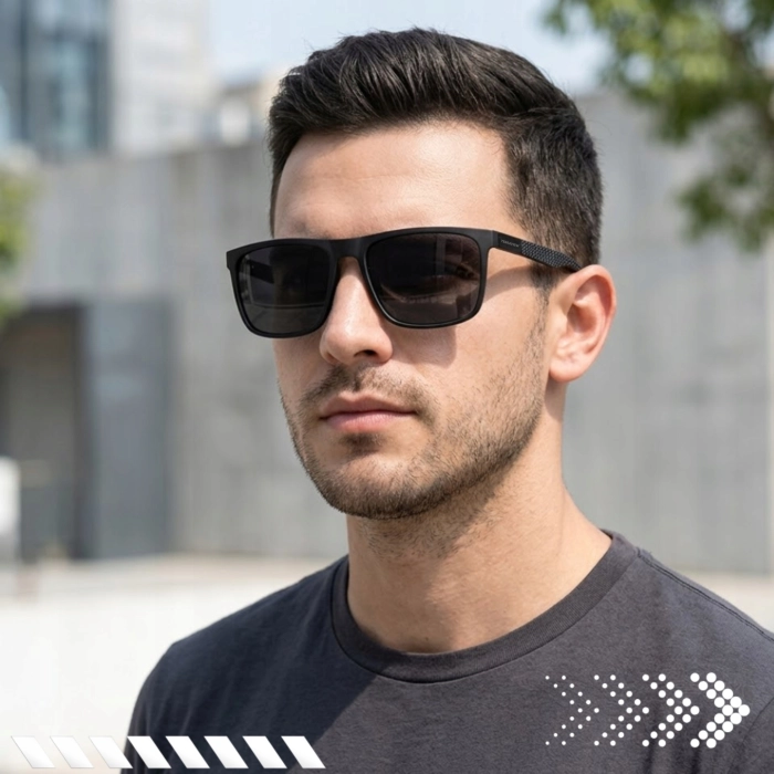 Okulary Przeciwsłoneczne Męskie Polaryzacyjne Terraview Nerdy UV400 Czarne + Etui