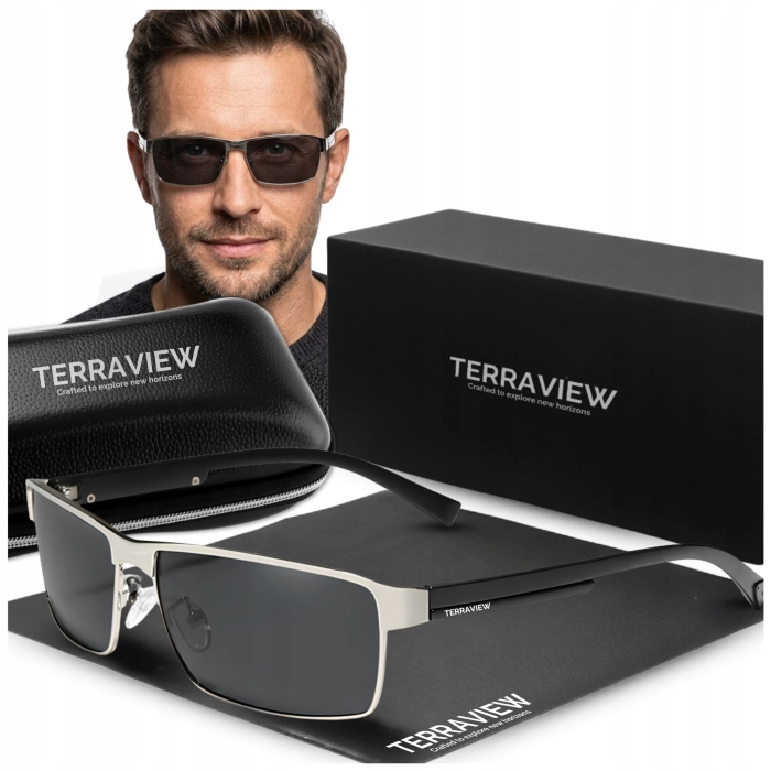 Okulary Przeciwsłoneczne męskie fotochromowe Terraview z polaryzacją + Etui (Srebrne)