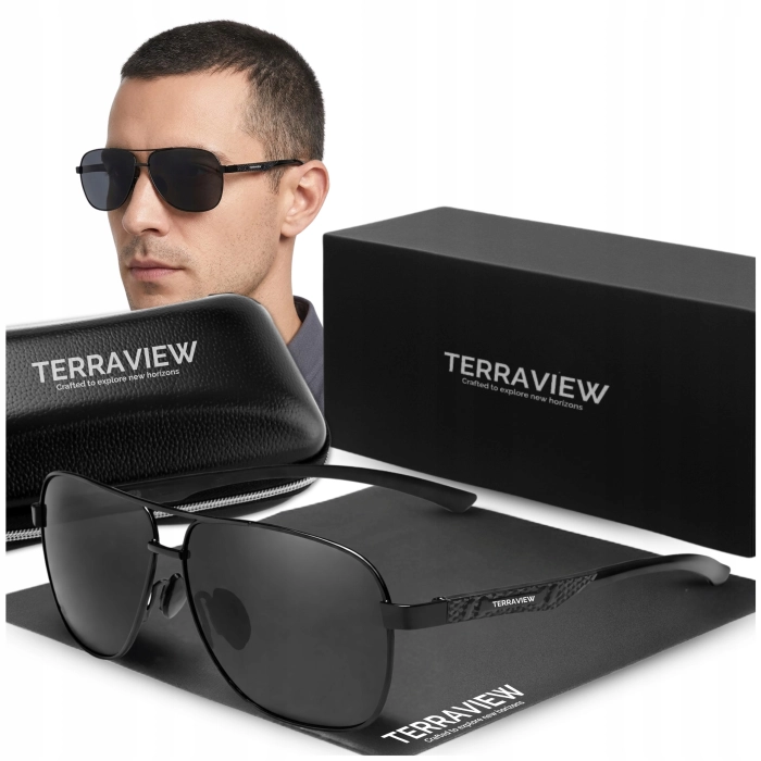 Okulary Przeciwsłoneczne męskie pilotki Terraview z polaryzacją + Filtr UV400 (czarne)