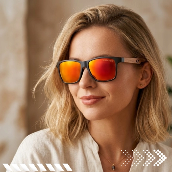 Okulary przeciwsłoneczne męskie drewniane Terraview z polaryzacją UV400 + Etui (Niebieskie)