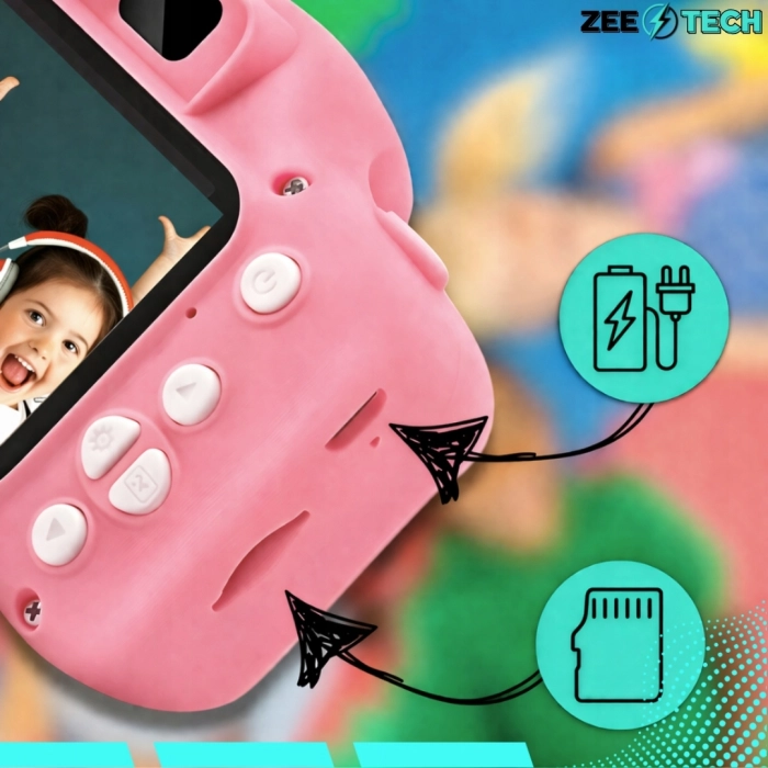 Aparat fotograficzny cyfrowy dla dzieci 40 mpx - Aniołek + Karta 32 GB (Różowy)