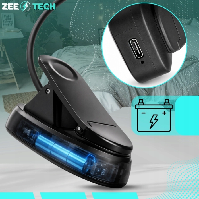 Lampka do czytania książek z klipsem bezprzewodowa 6 LED USB nocna biurkowa