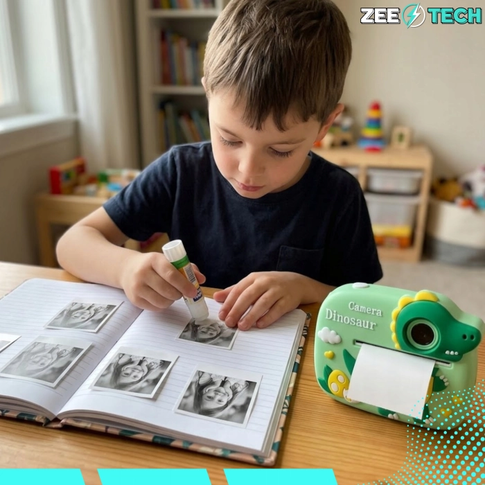 Aparat natychmiastowy cyfrowy dla dzieci Drukuś Dinozaur z drukarką zdjęć + 11 rolek (Zielony)
