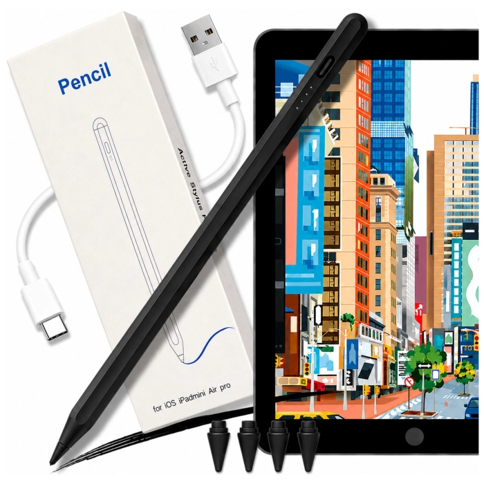 Rysik do iPada Apple Pencil Pen do iPad Air Pro Mini + 4 końcówki (Czarny)