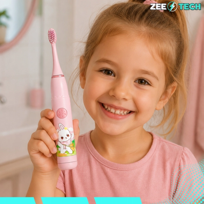 Szczoteczka elektryczna soniczna dla dzieci + 4 tryby + 8 końcówek (Fioletowa)