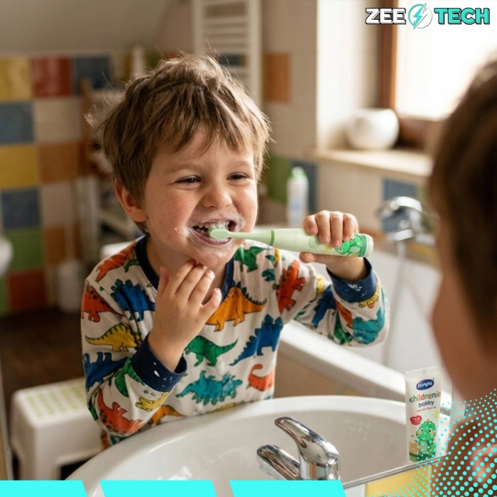 Szczoteczka elektryczna soniczna dla dzieci + 4 tryby + 8 końcówek (Zielona)