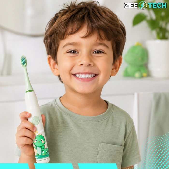Szczoteczka elektryczna soniczna dla dzieci + 4 tryby + 8 końcówek (Niebieska)