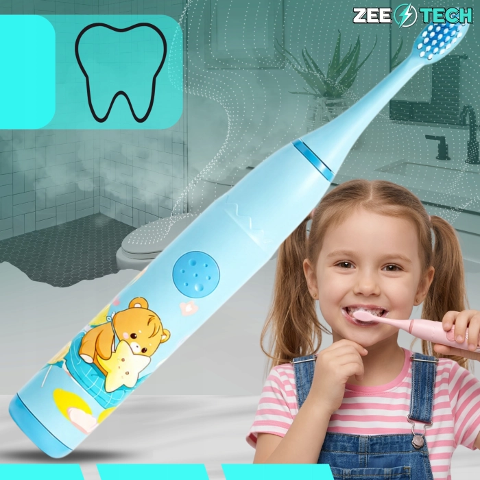 Szczoteczka elektryczna soniczna dla dzieci + 4 tryby + 8 końcówek (Różowa)