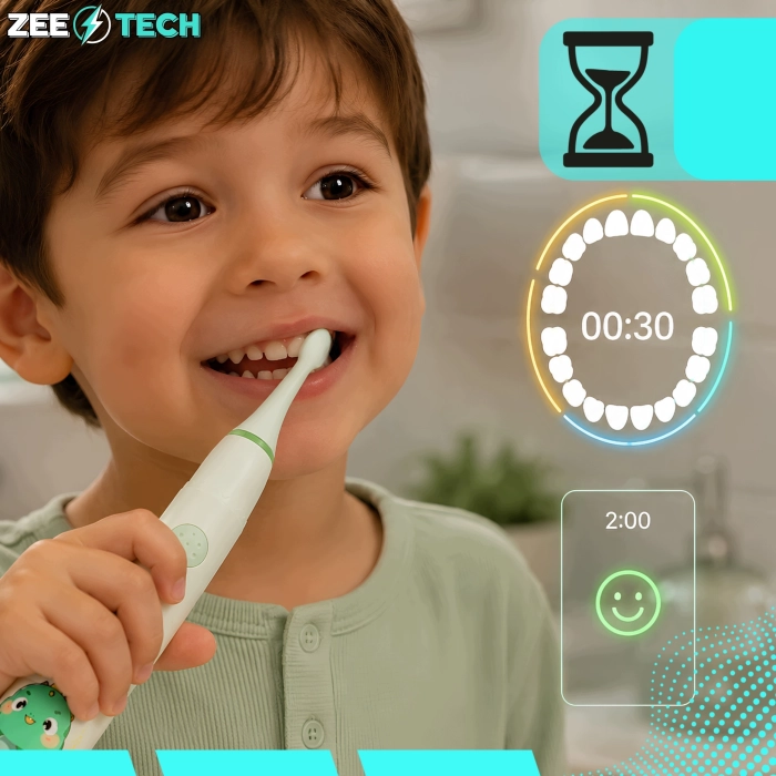 Szczoteczka elektryczna soniczna dla dzieci + 4 tryby + 8 końcówek (Różowa)