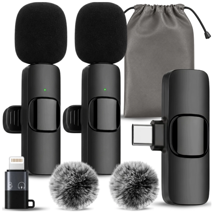 Zestaw 2x mikrofon bezprzewodowy krawatowy Bluetooth do telefonu iPhone