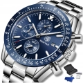 Zegarek męski na bransolecie Benyar - klasyczny i elegancki z chronografem + Pudełko (Granatowy)