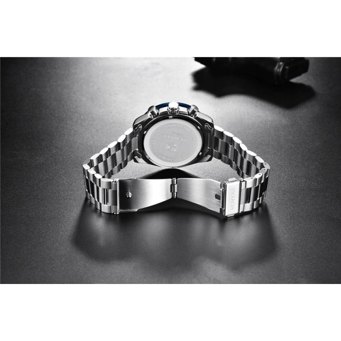 Zegarek męski na bransolecie Benyar - klasyczny i elegancki z chronografem + Pudełko (Granatowy)