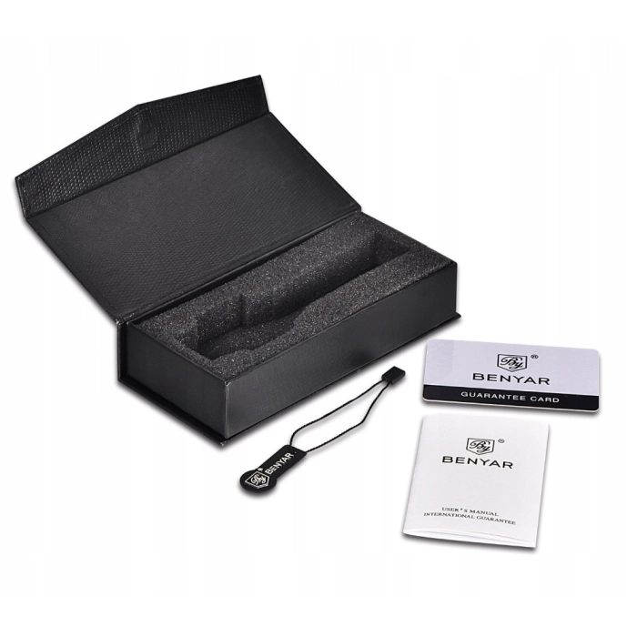 Zegarek męski na bransolecie Benyar - klasyczny i elegancki z chronografem + Pudełko (Granatowy)