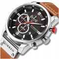 Zegarek męski skórzany Curren - klasyczny i elegancki z chronografem (Srebrno-czarny)
