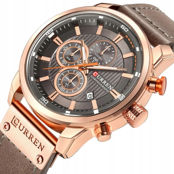 Zegarek męski skórzany Curren - klasyczny i elegancki z chronografem (Srebrno-czarny)