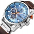 Zegarek męski skórzany Curren - klasyczny i elegancki z chronografem (Srebrno-niebieski)