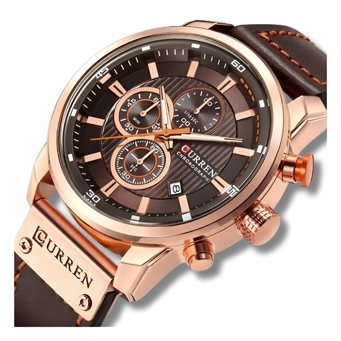 Zegarek męski skórzany Curren - klasyczny i elegancki z chronografem (Ciemnobrązowy)