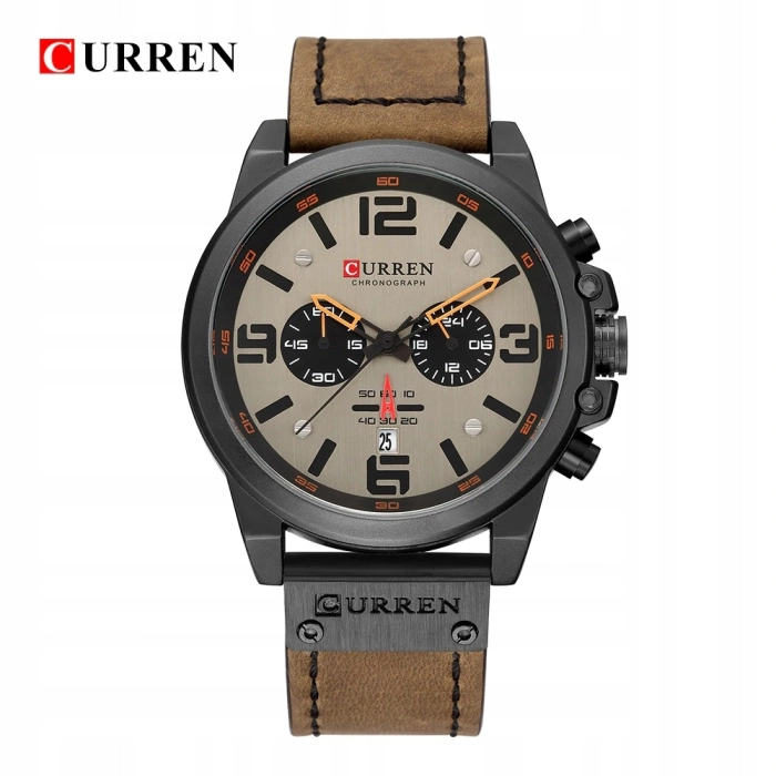 Zegarek męski skórzany Curren - klasyczny z chronografem i datownikiem (Czerwony)