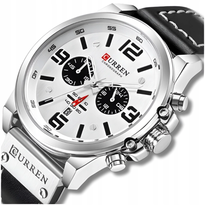 Zegarek męski skórzany Curren - klasyczny z chronografem i datownikiem (Biały)