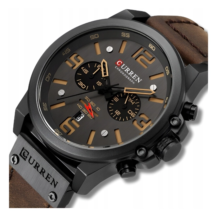 Zegarek męski skórzany Curren - klasyczny z chronografem i datownikiem (Ciemnobrązowy)