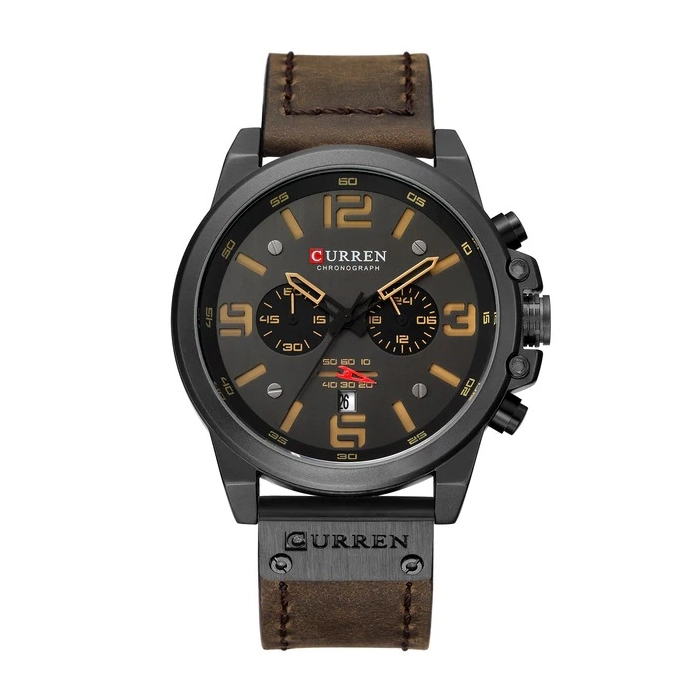 Zegarek męski skórzany Curren - klasyczny z chronografem i datownikiem (Srebrno-niebieski)