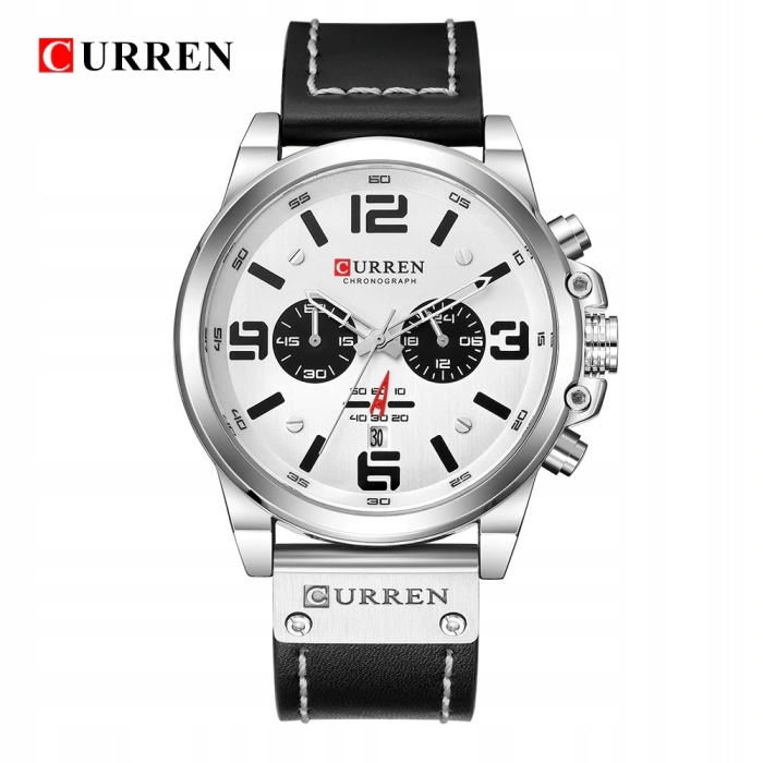 Zegarek męski skórzany Curren - klasyczny z chronografem i datownikiem (Srebrno-niebieski)
