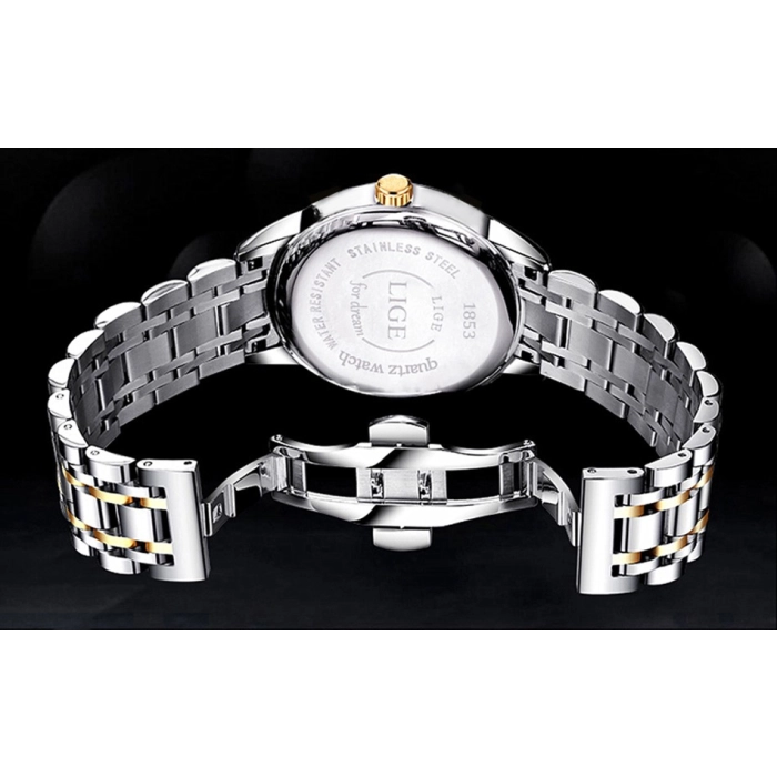 Zegarek męski Lige kwarcowy naręczny klasyczny elegancki stalowy datownik + pudełko