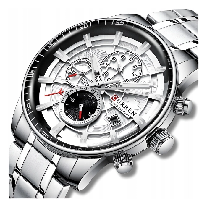Zegarek na bransolecie męski Curren - kwarcowy z chronografem i datownikiem (Srebrny-Srebrny)