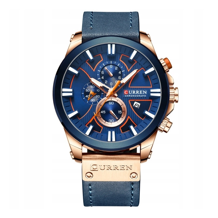 Zegarek skórzany męski Curren - elegancki z chronografem i datownikiem (Brązowo-srebrny)