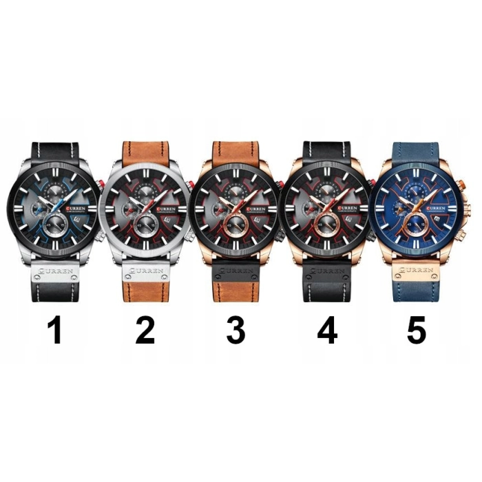 Zegarek skórzany męski Curren - elegancki z chronografem i datownikiem (Brązowo-srebrny)