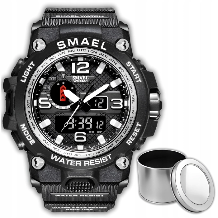 Zegarek męski SMAEL Z15 z datownikiem i alarmem - wojskowy, sportowy + Pudełko (Srebrny)