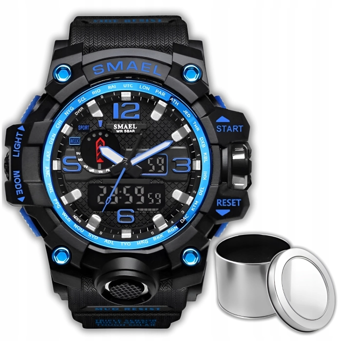 Zegarek męski SMAEL Z15 z datownikiem i alarmem - wojskowy, sportowy + Pudełko (Niebieski)