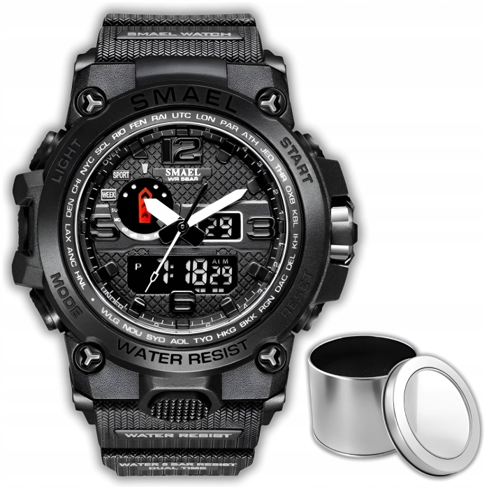 Zegarek męski SMAEL Z15 z datownikiem i alarmem - wojskowy, sportowy + Pudełko (Czarny)