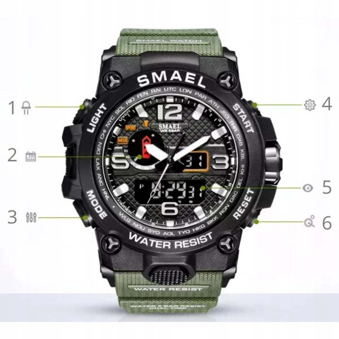 Zegarek męski SMAEL Z15 z datownikiem i alarmem - wojskowy, sportowy + Pudełko (Czerwony)