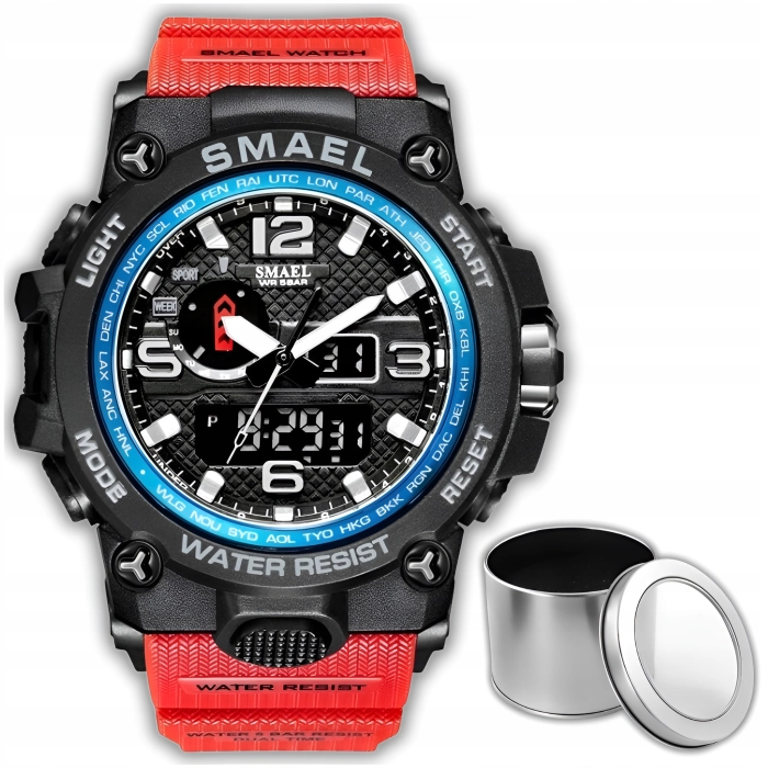 Zegarek męski SMAEL Z15 z datownikiem i alarmem - wojskowy, sportowy + Pudełko (Czerwony)