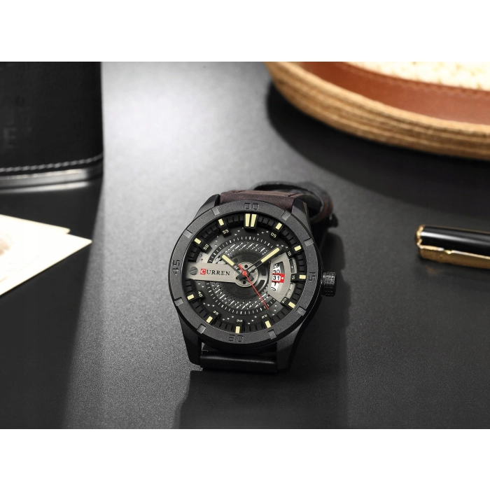 Zegarek męski skórzany Curren - klasyczny i elegancki z datownikiem (Czerwony)