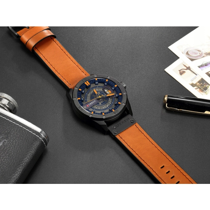 Zegarek męski skórzany Curren - klasyczny i elegancki z datownikiem (Niebieski)