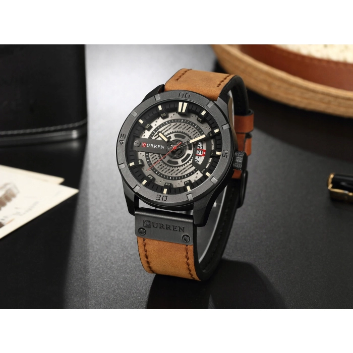 Zegarek męski skórzany Curren - klasyczny i elegancki z datownikiem (Niebieski)