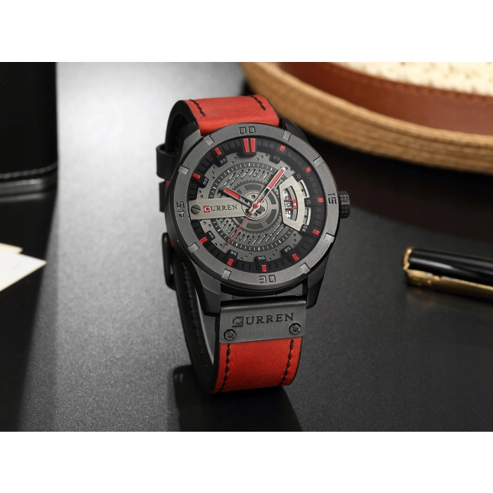 Zegarek męski skórzany Curren - klasyczny i elegancki z datownikiem (Niebieski)