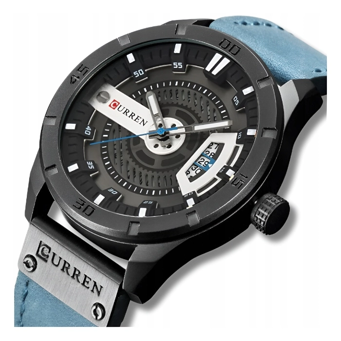 Zegarek męski skórzany Curren - klasyczny i elegancki z datownikiem (Niebieski)